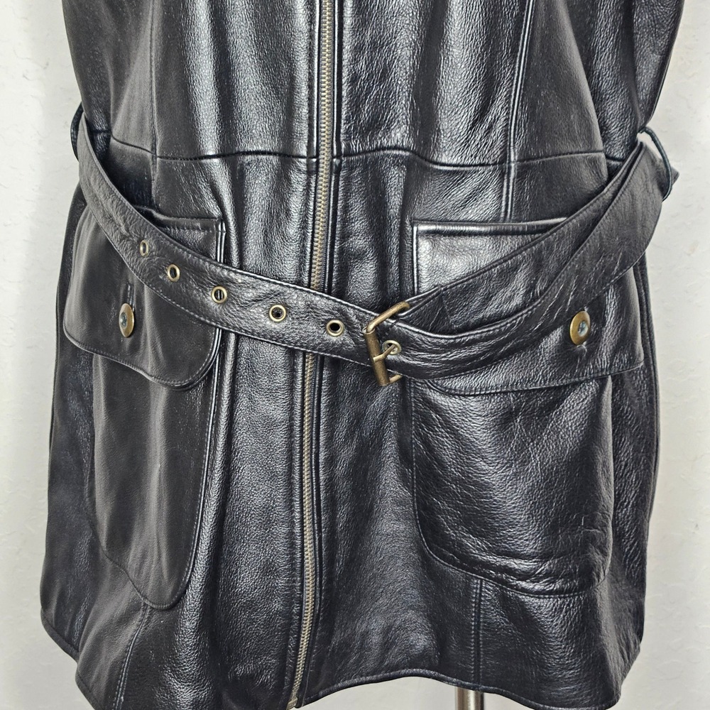 J.L. Colebrook Black Genuine Leather Belted Long Vest 2X Plus Size Vintage 90s - Picture 4 of 11